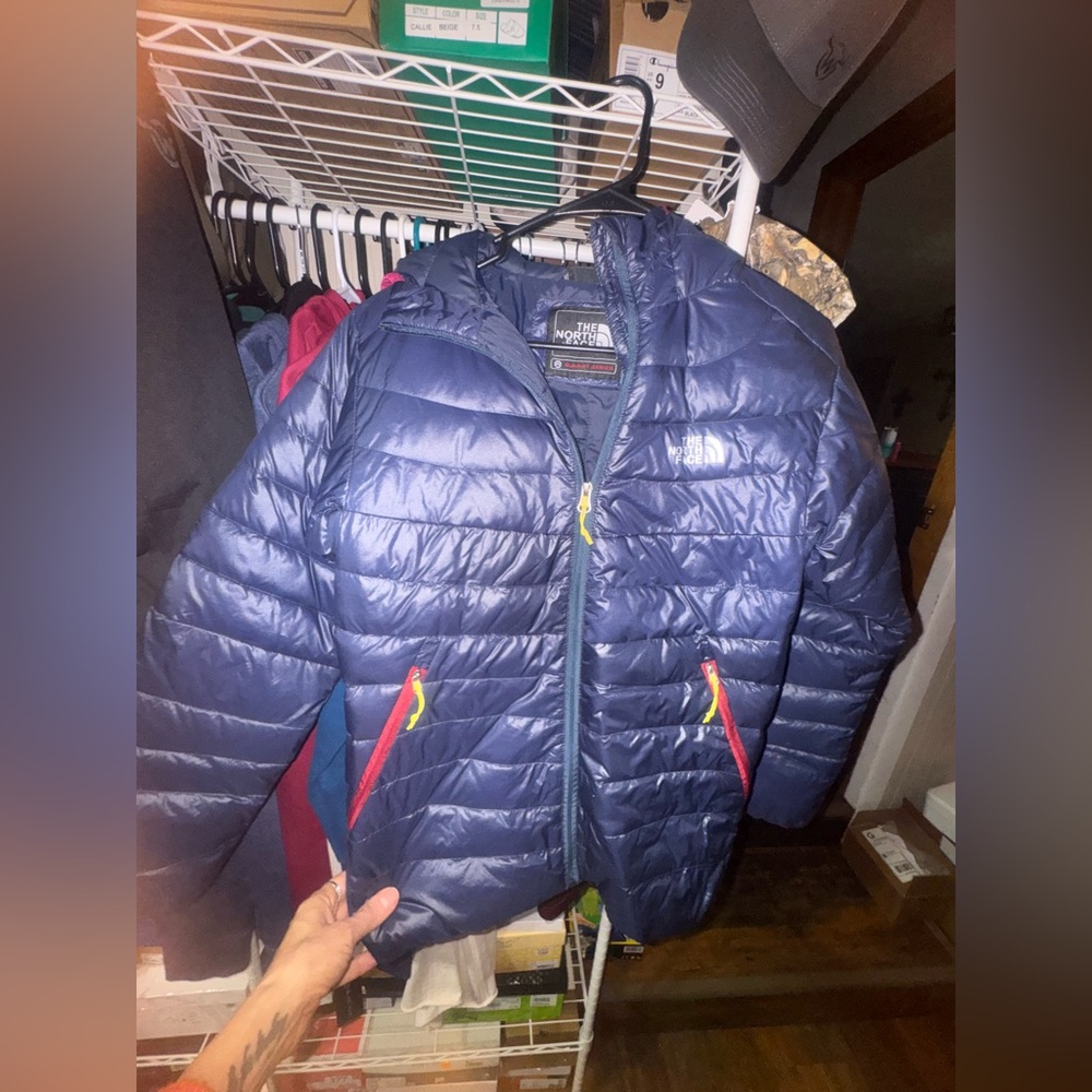 The North Face Navy Puffer Jacket with Red Accents